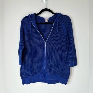 NWOT Chico's Beautiful Blue Netted Mesh Zipper Hoodie Cover-Up Size 0 (4)